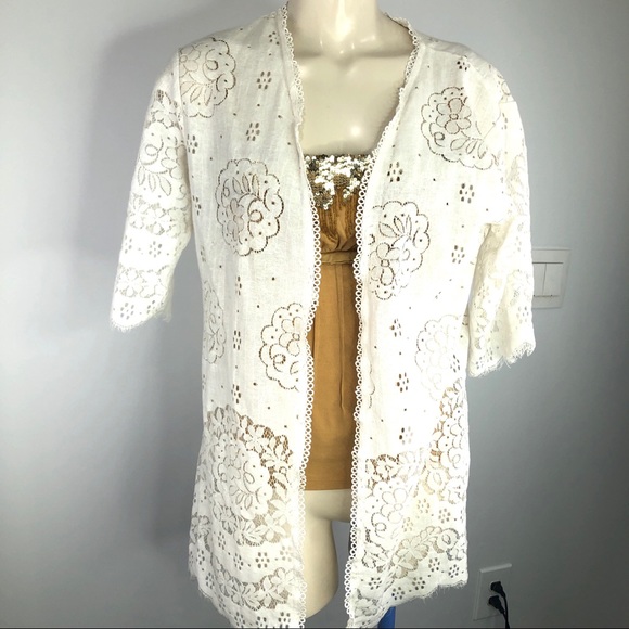 unbranded Other - OPEN WORK FABRIC shrug/kimono/cardigan Cream S/M